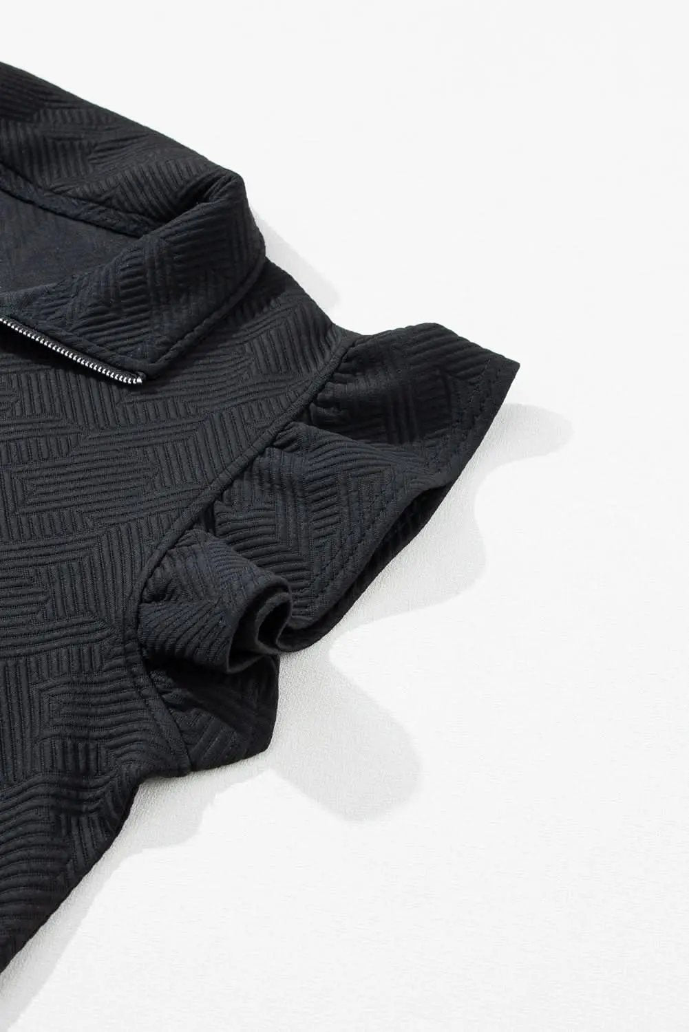 Black Textured Flutter Sleeve Top Wide Leg Pants Set - Love Salve